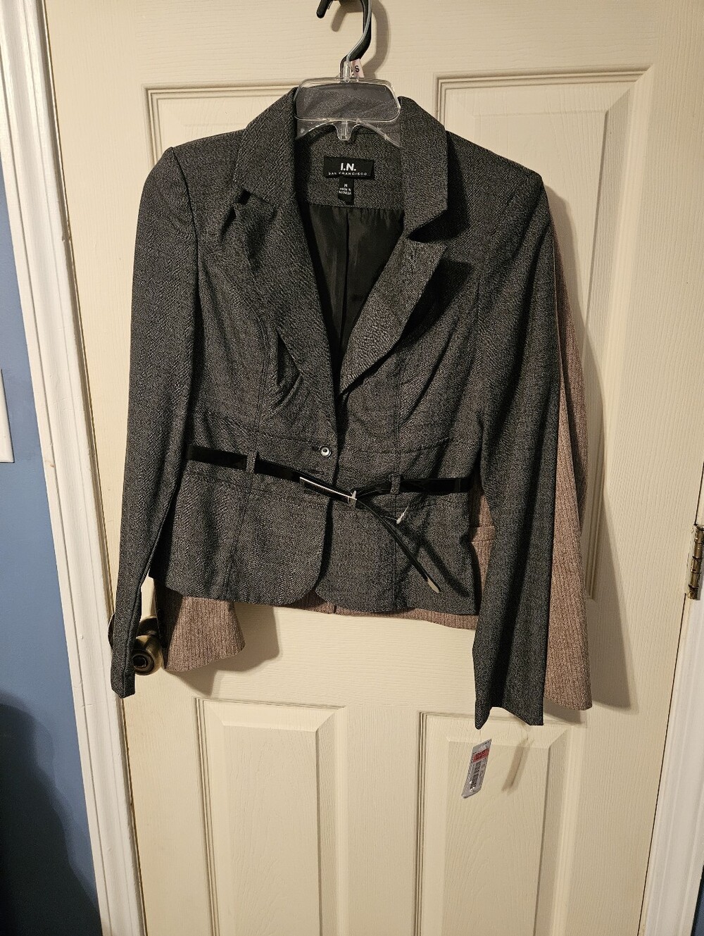 Gray Tailored Belted Women's Blazer